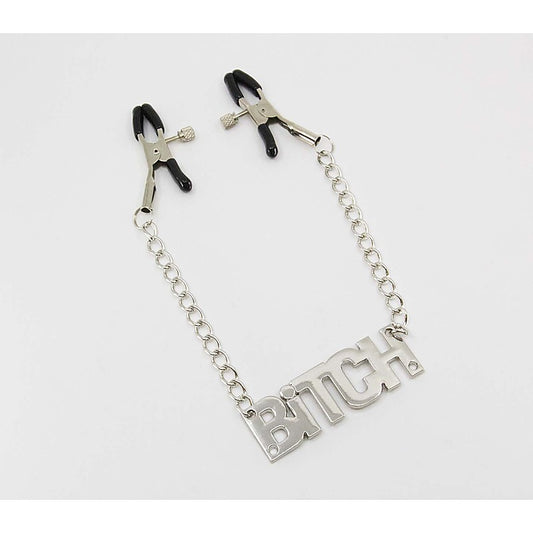 Love In Leather BITCH Words Womens Nipple Clamp - Nipple and Clit Clamps