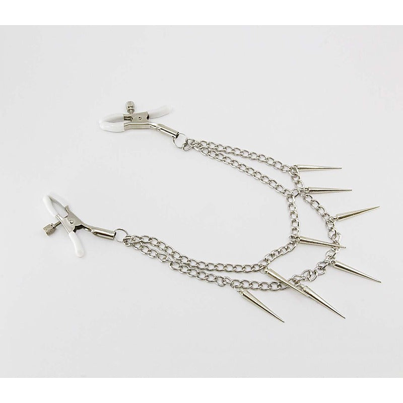 Spiked Chain Women's Nipple Clamps by Love In Leather - Nipple and Clit Clamps