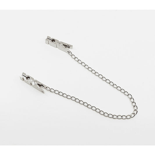 Love In Leather Peg Nipple Clamps With Chain Join - Nipple and Clit Clamps
