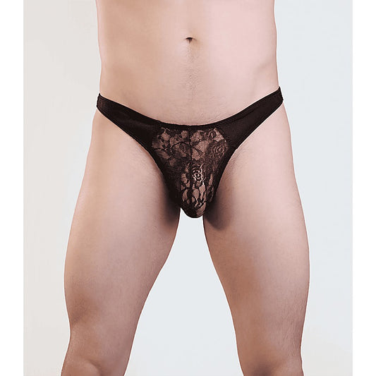 Love In Leather Mens Lace Pouch G-string Black - Jocks and G-Strings