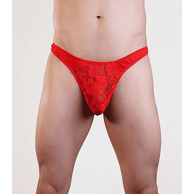 Love In Leather Mens Lace Front G-String Red - Jocks and G-Strings