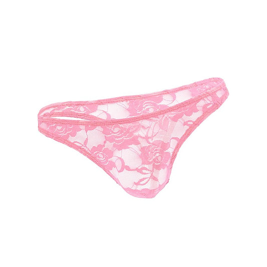 Love In Leather Mens Full Lace Sexy G-String Baby Pink - Jocks and G-Strings