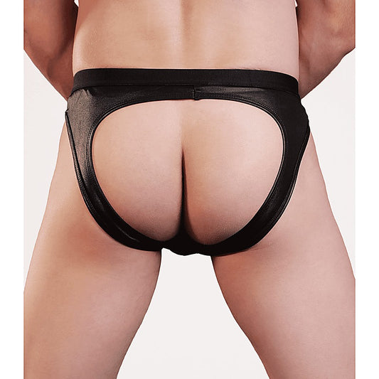 Love In Leather Mens Wet Look Jock Undies Black - His Fetish