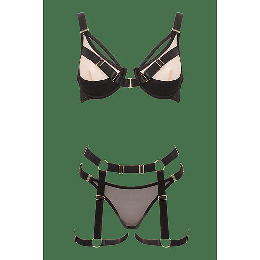 Muse Bra and Panty Set With Elastic Leg Garter Belt - Her Fetish