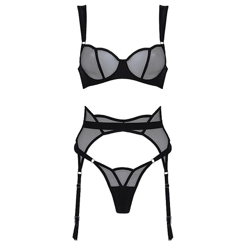 3-Piece Sheer Mesh and Satin BDSM Lingerie by Muse - Her Fetish