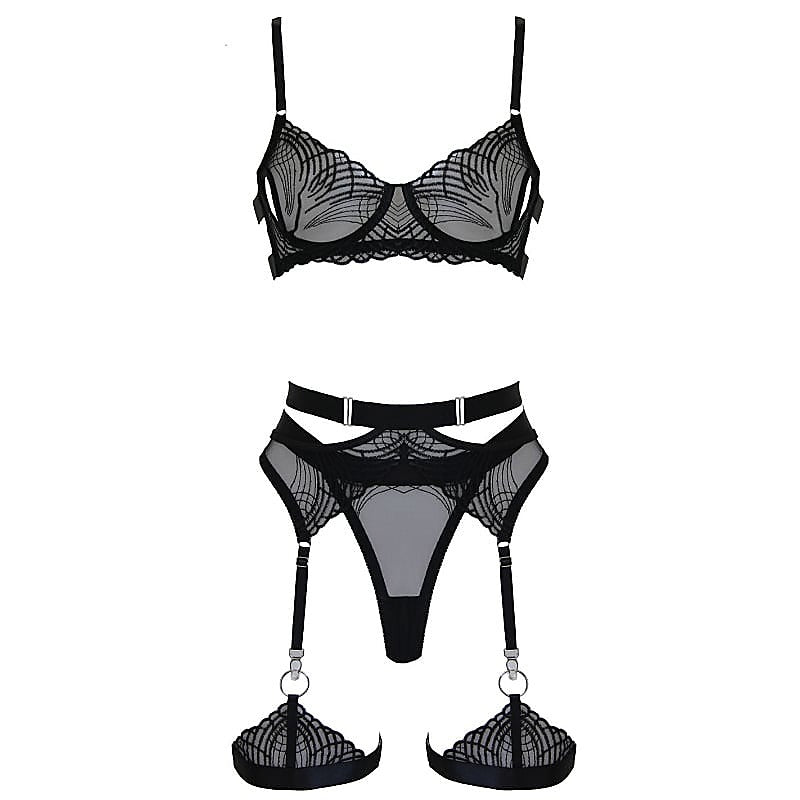 Muse 5-Piece Womens Bondage Lingerie Set Black - Her Fetish