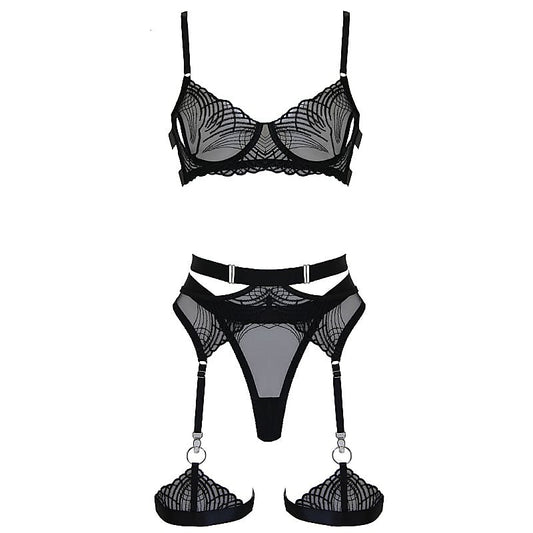 Muse 5-Piece Womens Bondage Lingerie Set Black - Her Fetish