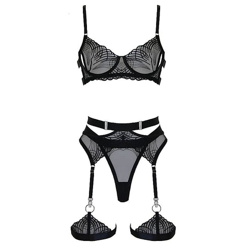 Muse 5-Piece Womens Bondage Lingerie Set Black - Her Fetish