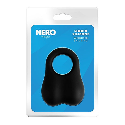 Playful Nero Liquid Silicone Weighted Ball Ring - Stretchy Cock Rings