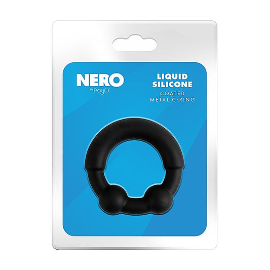 Playful Nero Liquid Silicone Coated Metal C-Ring - Stretchy Cock Rings