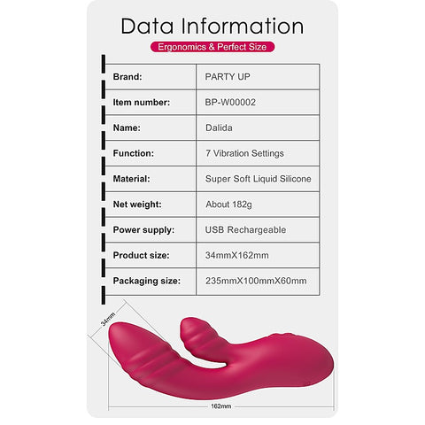 DALIDA USB Rechargeable Rabbit Vibrator by Party Up - Rabbit Vibrators