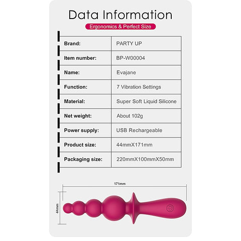 EVAJANE USB Rechargeable Beaded Vibrator by Party Up - Anal Beads and Balls
