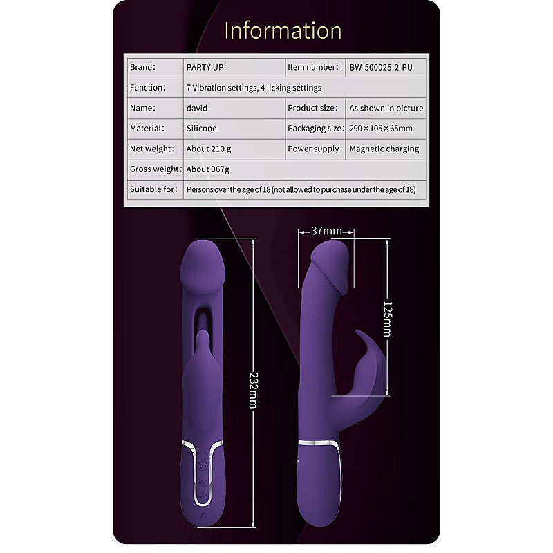 DAVID Swinging Rechargeable Rabbit Vibrator by Party Up - Rabbit Vibrators