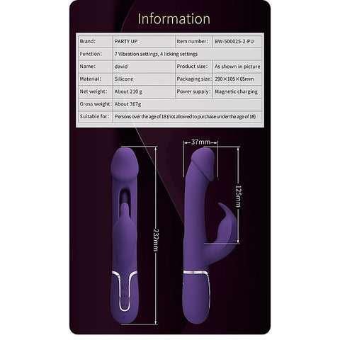 DAVID Swinging Rechargeable Rabbit Vibrator by Party Up - Rabbit Vibrators