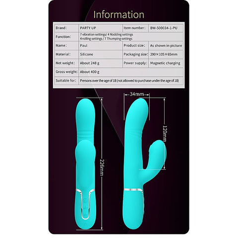 PAUL Rolling Beads Thrusting Rabbit Vibrator by Party Up - Rabbit Vibrators