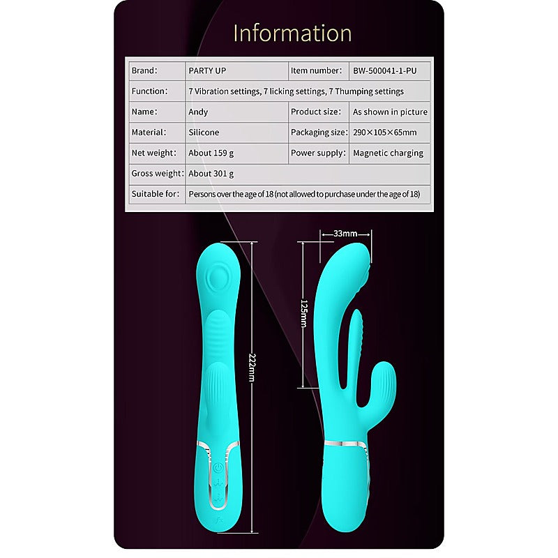 ANDY Multi Function Rabbit Vibrator by Party Up - Rabbit Vibrators