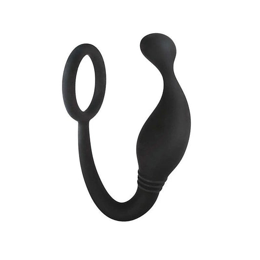 Excellent Power Prostate Plug with Love Ring Black - Prostate Toys