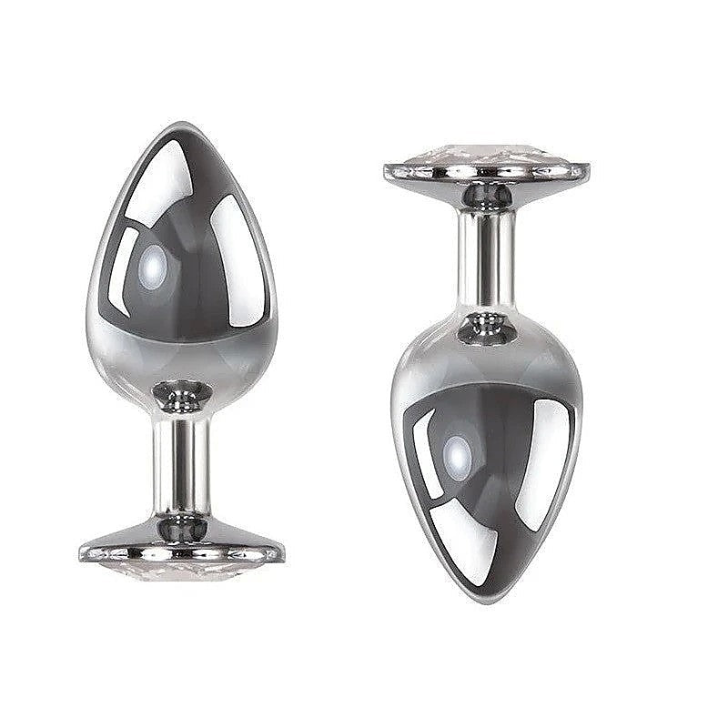 Adam & Eve Clear Gem Base Metal Anal Plug Medium - Butt Plugs