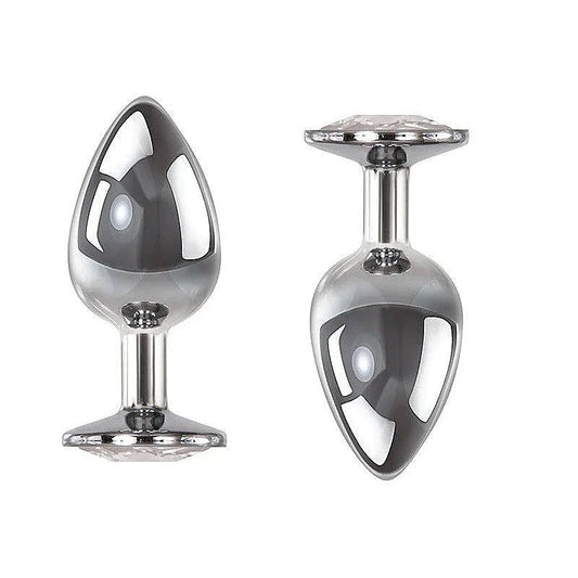 Adam & Eve Clear Gem Base Metal Anal Plug Medium - Butt Plugs