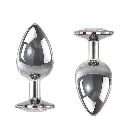 Adam & Eve Clear Gem Base Metal Anal Plug Medium - Butt Plugs