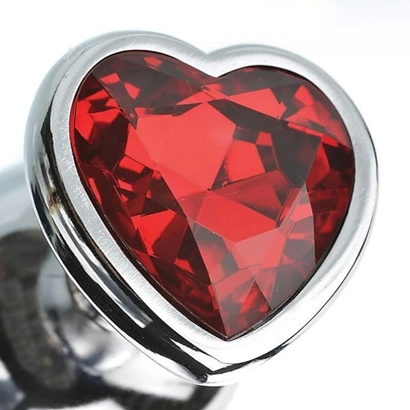 Metallic Butt Plug with Red Heart Gem Base by Adam & Eve - Butt Plugs