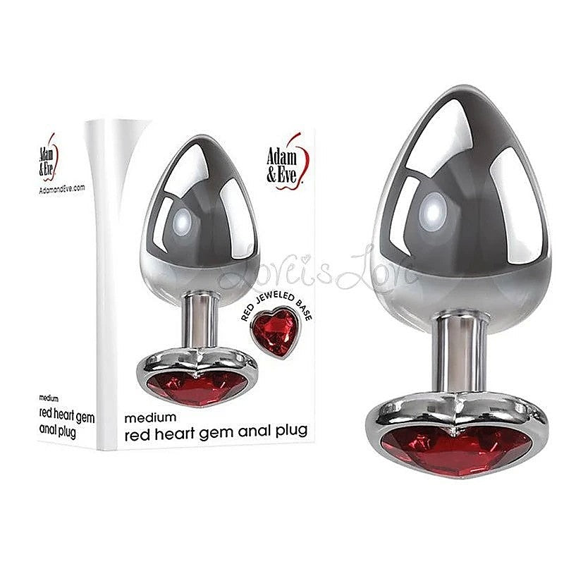 Metallic Butt Plug with Red Heart Gem Base by Adam & Eve - Butt Plugs