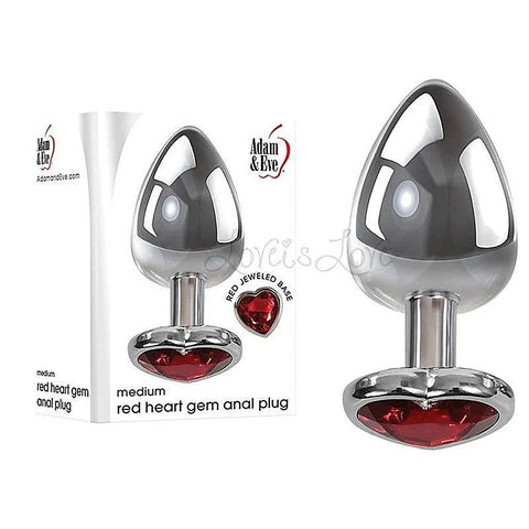 Metallic Butt Plug with Red Heart Gem Base by Adam & Eve - Butt Plugs