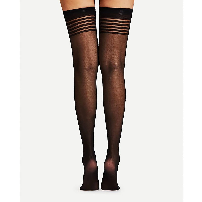 Sheer Thigh Highs With Band Top by Love In Leather - Fishnet and Thigh Highs