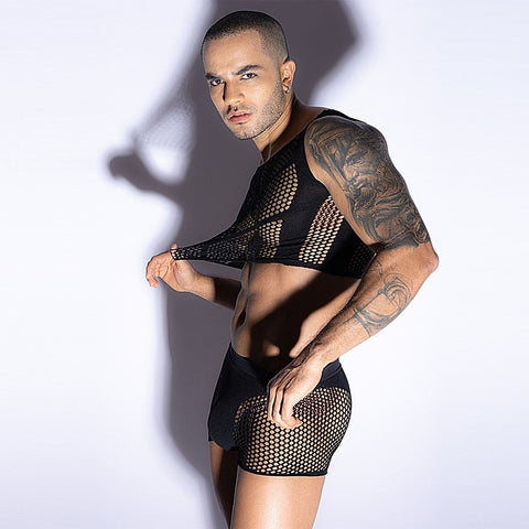 Love In Leather Mens Sleeveless Top & Trunks Set - Mens Briefs And Boxers