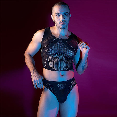 Love In Leather Mens Sleeveless Top & Briefs Set - Mens Briefs And Boxers