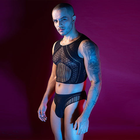 Love In Leather Mens Sleeveless Top & Briefs Set - Mens Briefs And Boxers