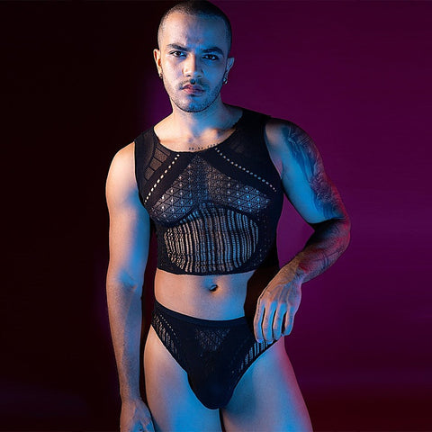 Love In Leather Mens Sleeveless Top & Briefs Set - Mens Briefs And Boxers