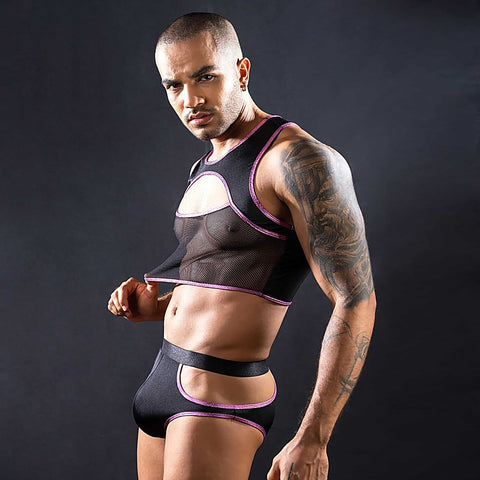 Sleeveless Top & Trunks With Cut Outs by Love In Leather - Mens Briefs And Boxers