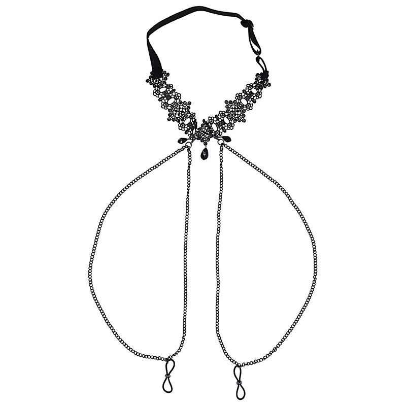 Lace Collar with Nipple Ties by Sportsheets - Collars and Leads