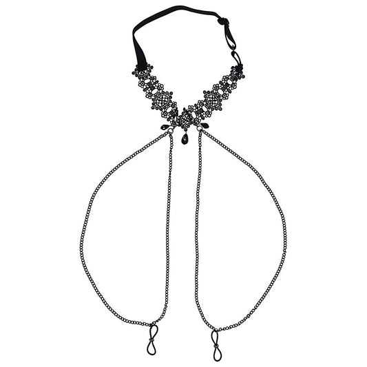 Sportsheets Sex and Mischief Lace Collar with Nipple Ties - Collars and Leads