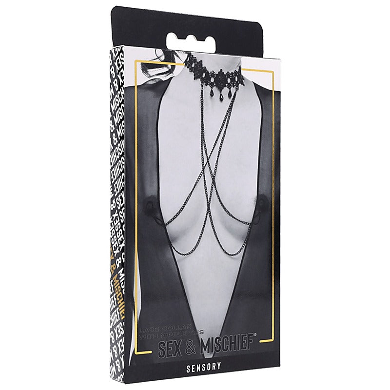 Lace Collar with Nipple Ties by Sportsheets - Collars and Leads