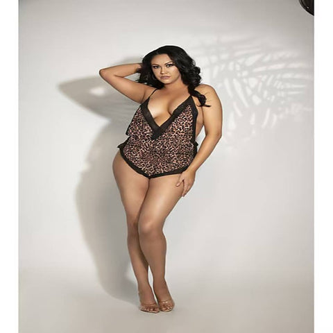 Chiffon Romper with Surplice Neckline and Lace Trim - Teddies and Bodysuits
