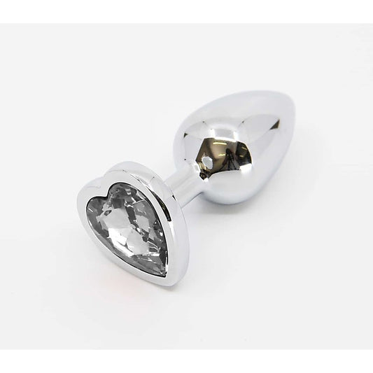 Love In Leather Metal Butt Plug With Heart Gem Large - Butt Plugs