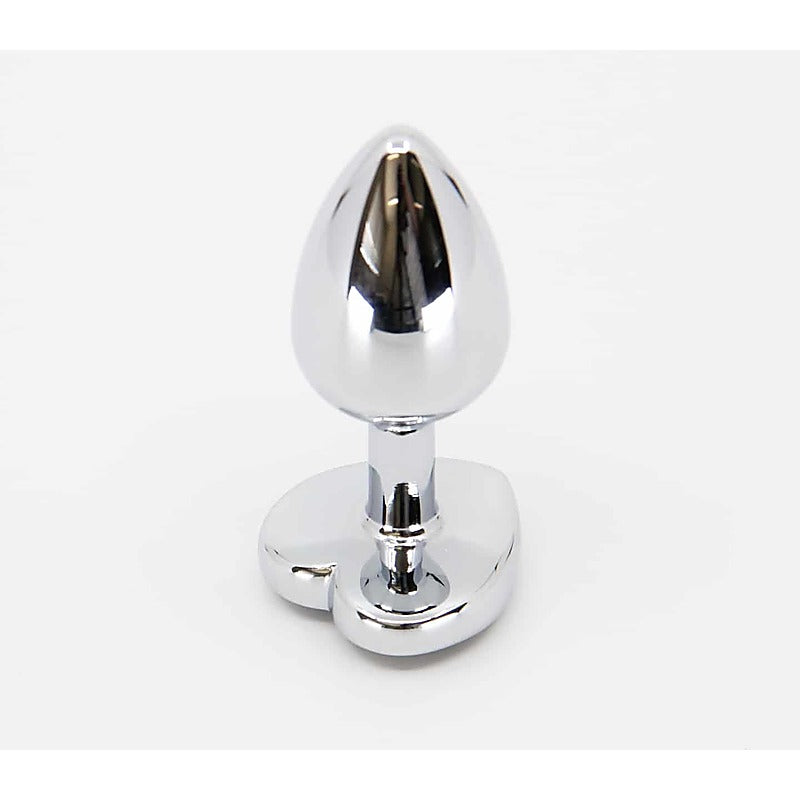 Love In Leather Metal Butt Plug With Heart Gem Large - Butt Plugs