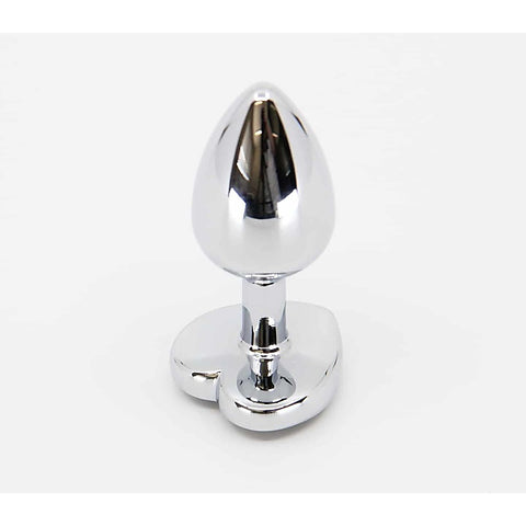 Love In Leather Metal Butt Plug With Heart Gem Large - Butt Plugs