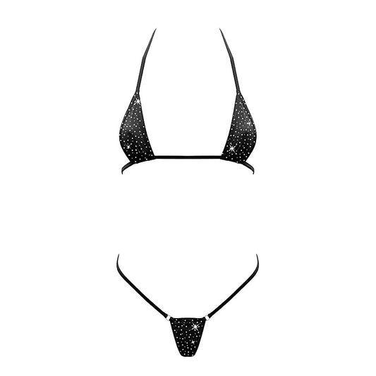 Love In Leather Rhinestone Embellished Micro Bikini OS - G-Strings, Panties and Shorts