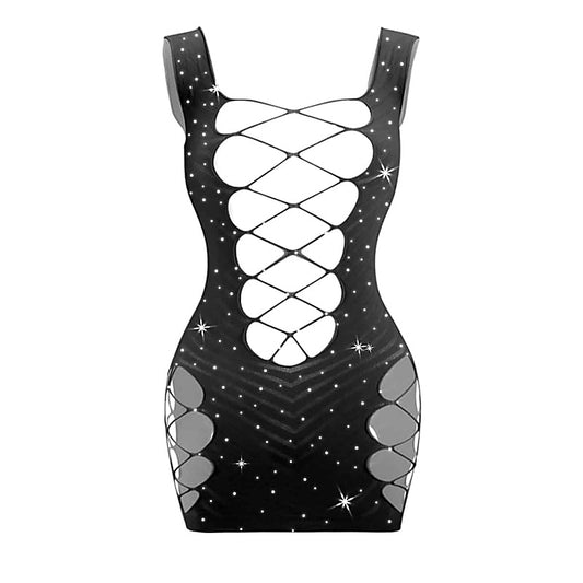 Love In Leather Sexy Womens Rhinestone Sleeveless Dress - BabyDolls And Chemises