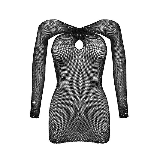 Love In Leather Long Sleeve Womens Rhinestone Dress - Body Stockings