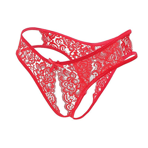 Full Lace Crotchless Lace Panties Red by Love In Leather - G-Strings, Panties and Shorts