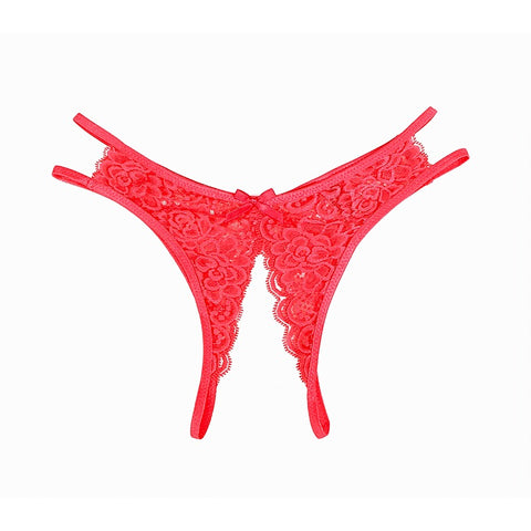 Full Lace Crotchless Lace Panties Red by Love In Leather - G-Strings, Panties and Shorts