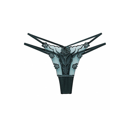 Love In Leather Womens Embroidered G-String Panties Green - G-Strings, Panties and Shorts