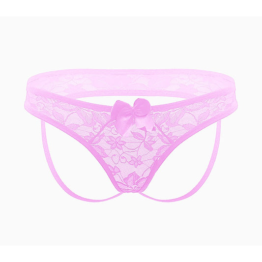 Love In Leather Full Lace Womens Crotchless Panties OS - G-Strings, Panties and Shorts