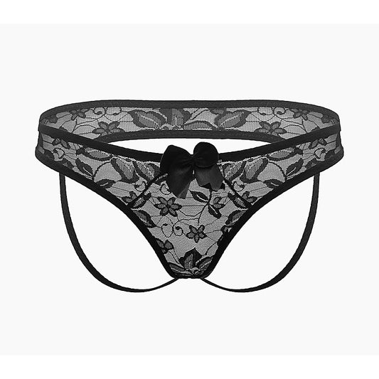 Love In Leather Full Lace Womens Crotchless Panties OS - G-Strings, Panties and Shorts