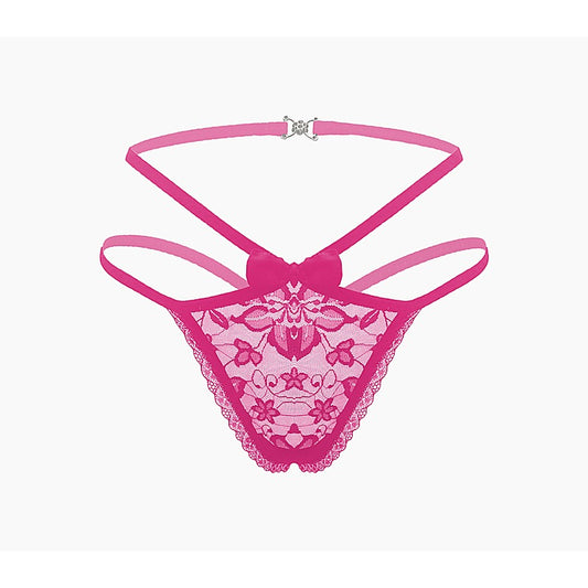 Love In Leather Full Lace G-String Crotchless Panties OS - G-Strings, Panties and Shorts