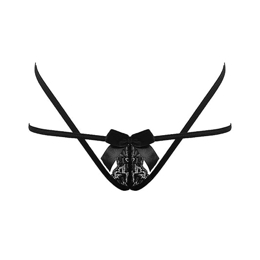 Love In Leather Crotchless Panties With Adjustable Slider OS - G-Strings, Panties and Shorts
